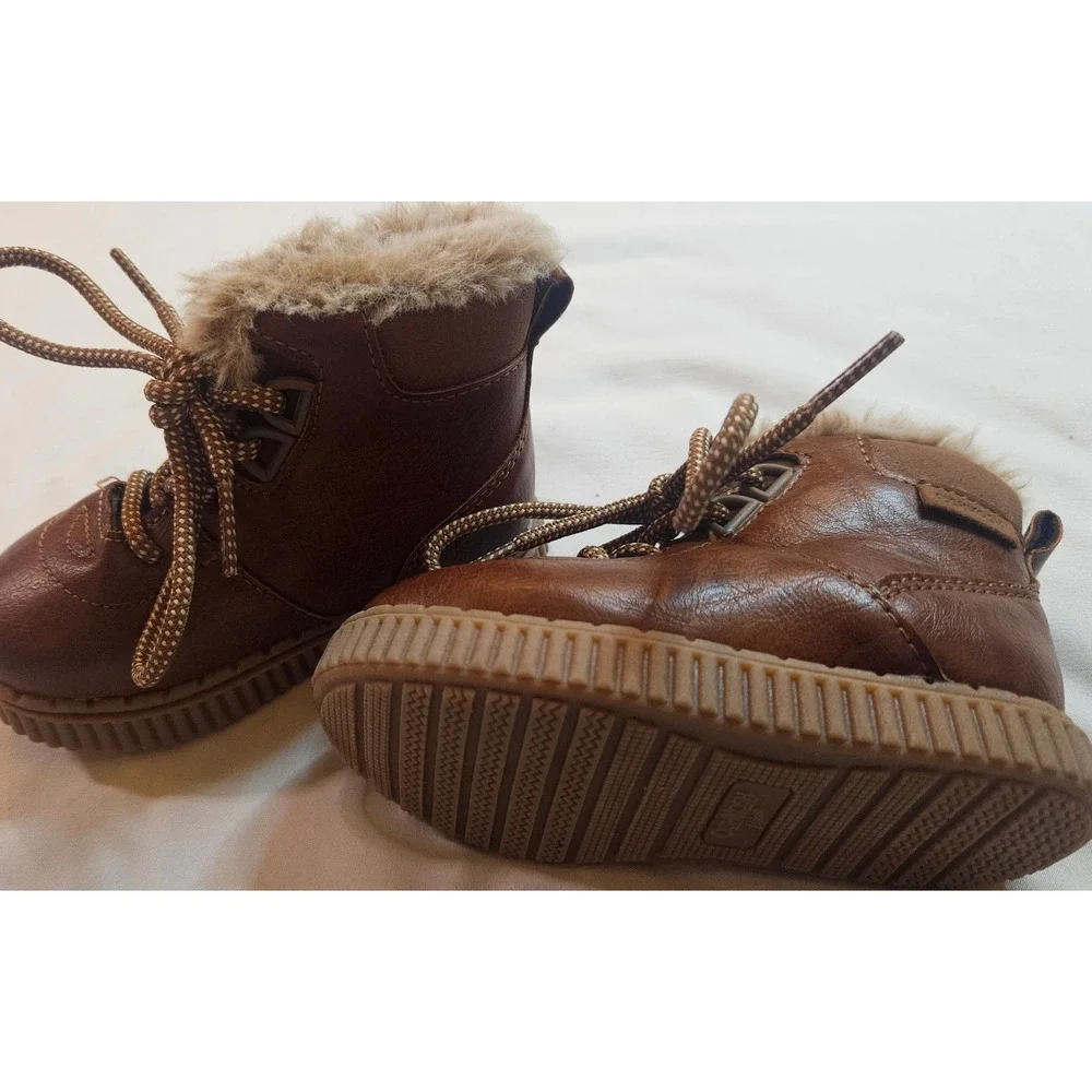OshKosh Bgosh Haskell Brown Faux Leather Fur Lined Boots Kids Size 5M OF20M10P